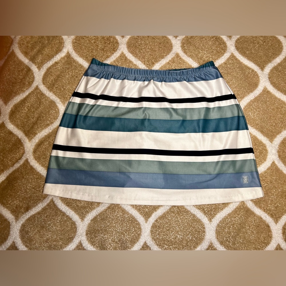 Blue, Green and White Striped Nike Dri-Fit Athletic Skirt with Shorts